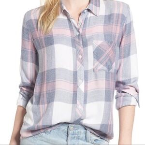 Rails Hunter Plaid Mulberry Blue Plaid Button-Up Shirt in Pink and Blue XS